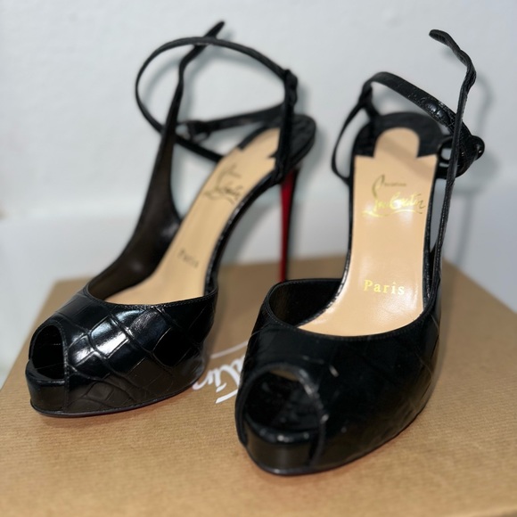 CHRISTIAN LOUBOUTIN Jenlove Alta Leather Croc Embossed Peep Toe Pumps - Picture 10 of 10